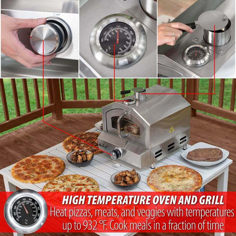 Deco Chef 2-in-1 Propane Gas Pizza Oven & Grill, Portable, with Pizza Stone, Peel, Rack