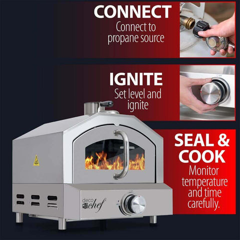 Deco Chef 2-in-1 Propane Gas Pizza Oven & Grill, Portable, with Pizza Stone, Peel, Rack