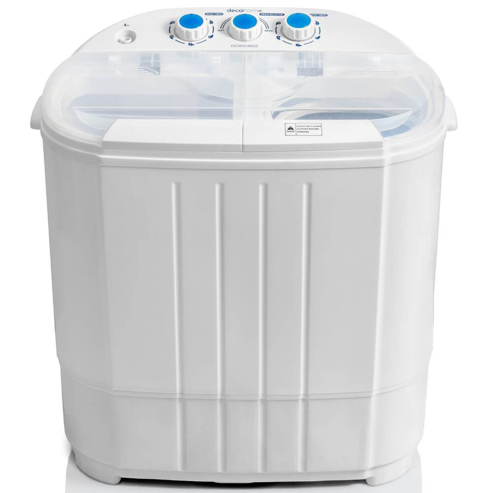 Deco Home 13lb Compact Washing Machine with Twin Tub for Wash and Spin Dry, Portable, Built-In Gravity Drainage System, Agitation Wash Cycles, Use