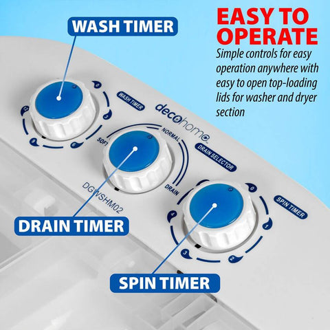 Deco Home 13LB Compact Twin Tub Washing Machine, Agitation Wash and Spin Dry, Portable