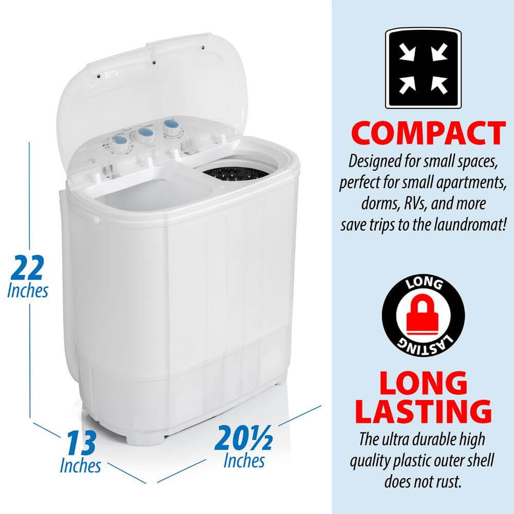 Portable Mini Washing Machine Compact Twin Tub 13lb Washer Spin & Dryer, White