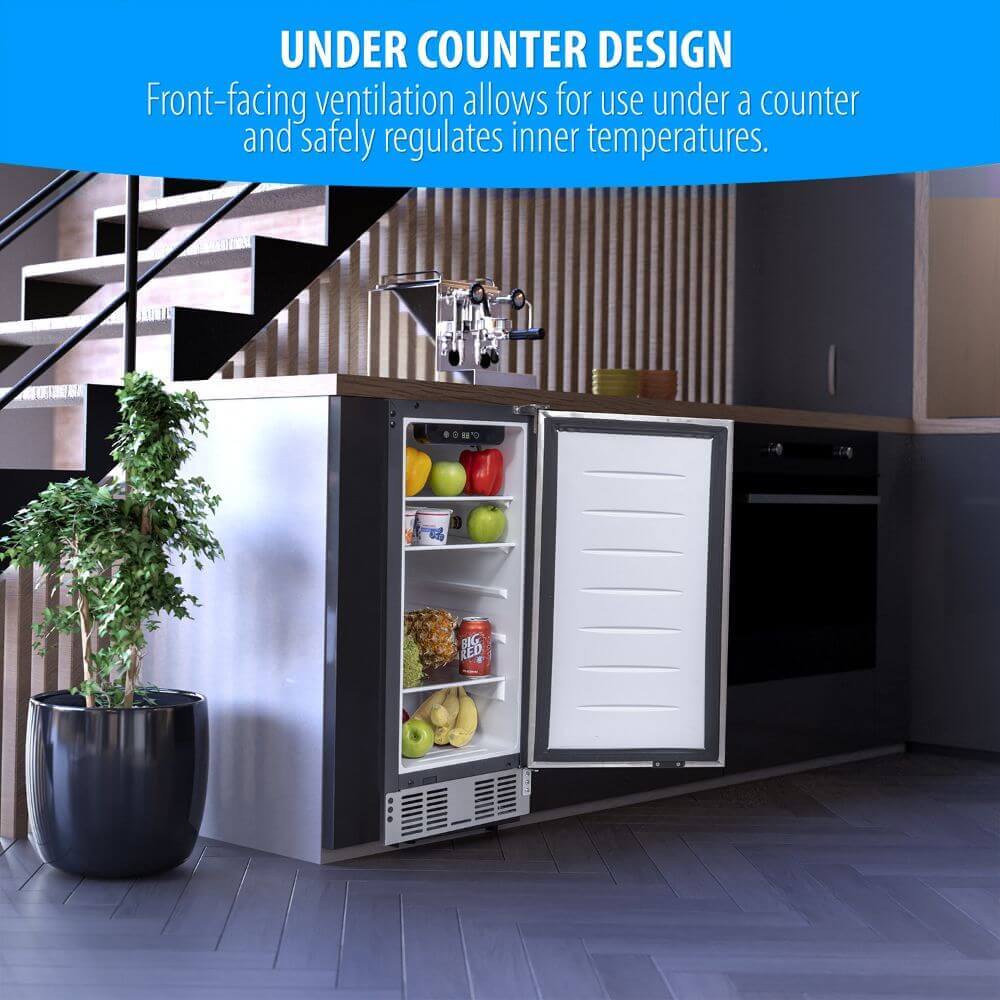 Deco Chef 15-Inch Under Counter Mini Fridge, Stainless Steel Finish, Adjustable Thermostat