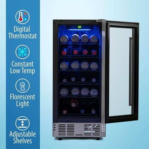 Deco Chef 15" Under Counter Beverage Cooler and Refrigerator, 115 Cans, Wine, Beer, Soda