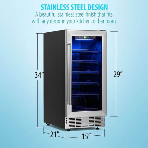 Deco Chef 15" Under Counter Beverage Cooler and Refrigerator, 115 Cans, Wine, Beer, Soda