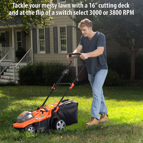 Tackle your messy lawn with a 16 inch cutting deck