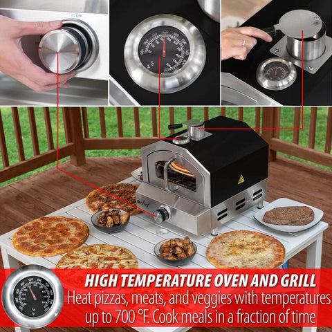 Deco Chef 2-in-1 Propane Gas Pizza Oven & Grill, Portable, with Pizza Stone, Peel, Rack