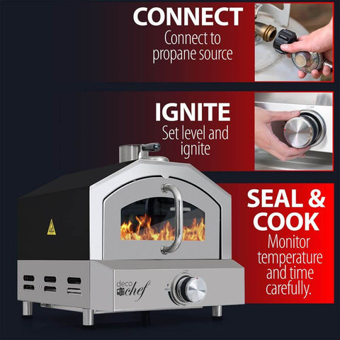 Deco Chef 2-in-1 Propane Gas Pizza Oven & Grill, Portable, with Pizza Stone, Peel, Rack