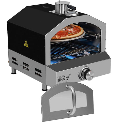Deco Chef 2-in-1 Propane Gas Black Pizza Oven & Grill, Portable, with Pizza Stone, Peel, Rack