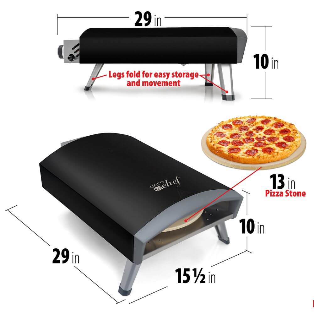 Deco Chef Outdoor GAS Pizza Oven, Portable Design, Self-Rotating Baking Stone, Stainless