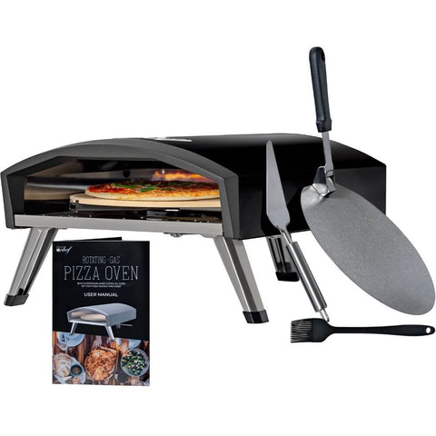 Deco Chef Outdoor Black Gas Pizza Oven, Portable Design, Self-Rotating Baking Stone