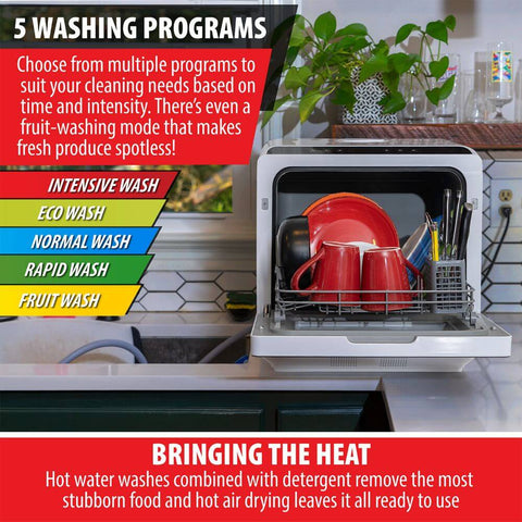 Deco Home Portable Countertop Dishwasher, 5 Cleaning Modes, Hot Water and Air Drying