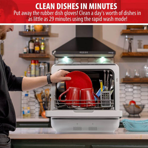 Deco Home Portable Countertop Dishwasher, 5 Cleaning Modes, Hot Water and Air Drying