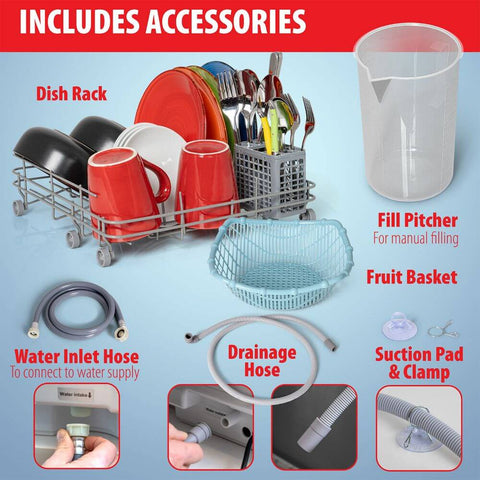 Deco Home Portable Countertop Dishwasher, 5 Cleaning Modes, Hot Water and Air Drying