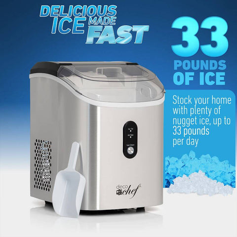 Deco Chef 33LB Nugget Ice Maker, 1-Click Auto Operation, Self-Cleaning