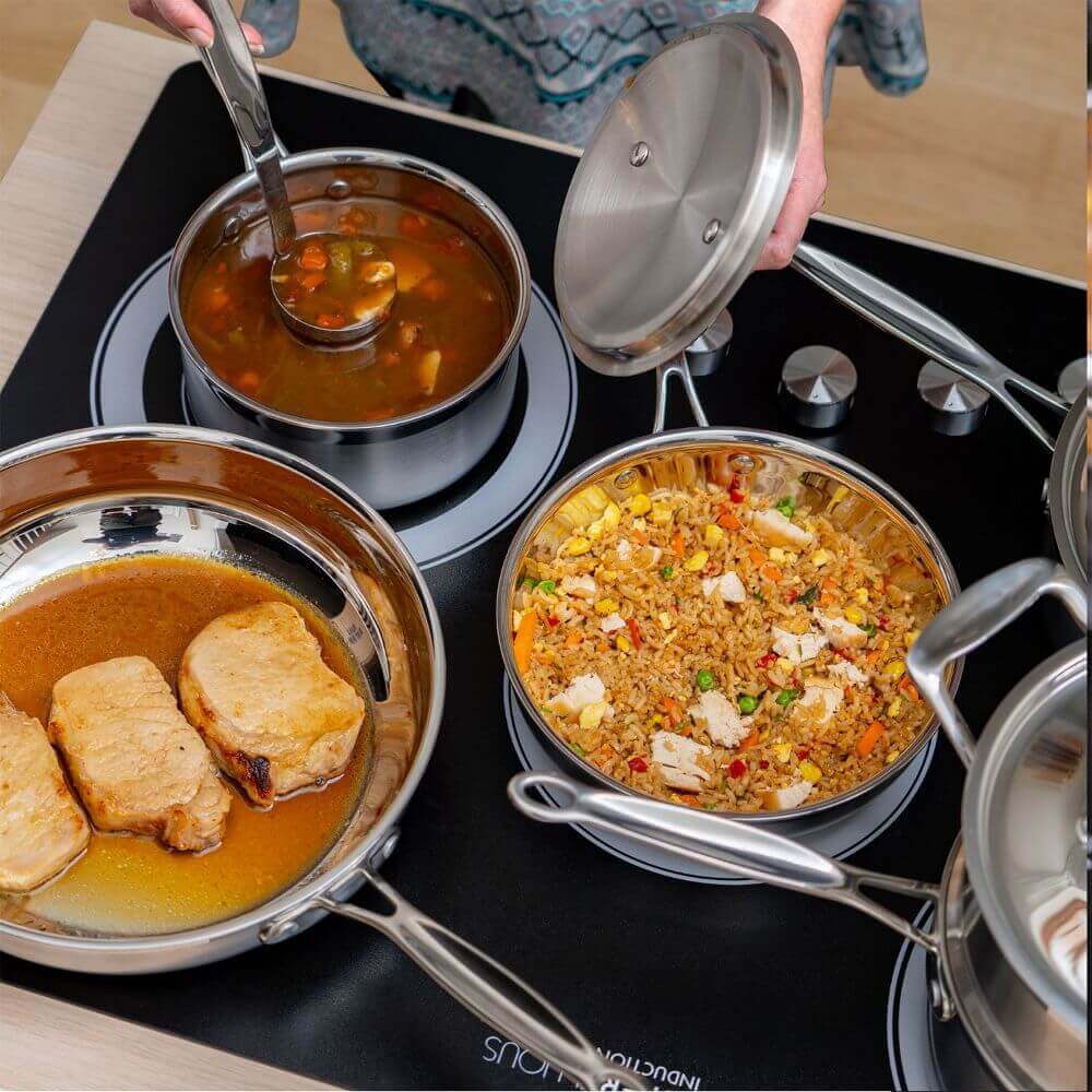 Deco Chef 12-Piece Stainless Steel Cookware, Tri-Ply Base for Even and Consistent Cooking, Riveted Handles - Deco Gear