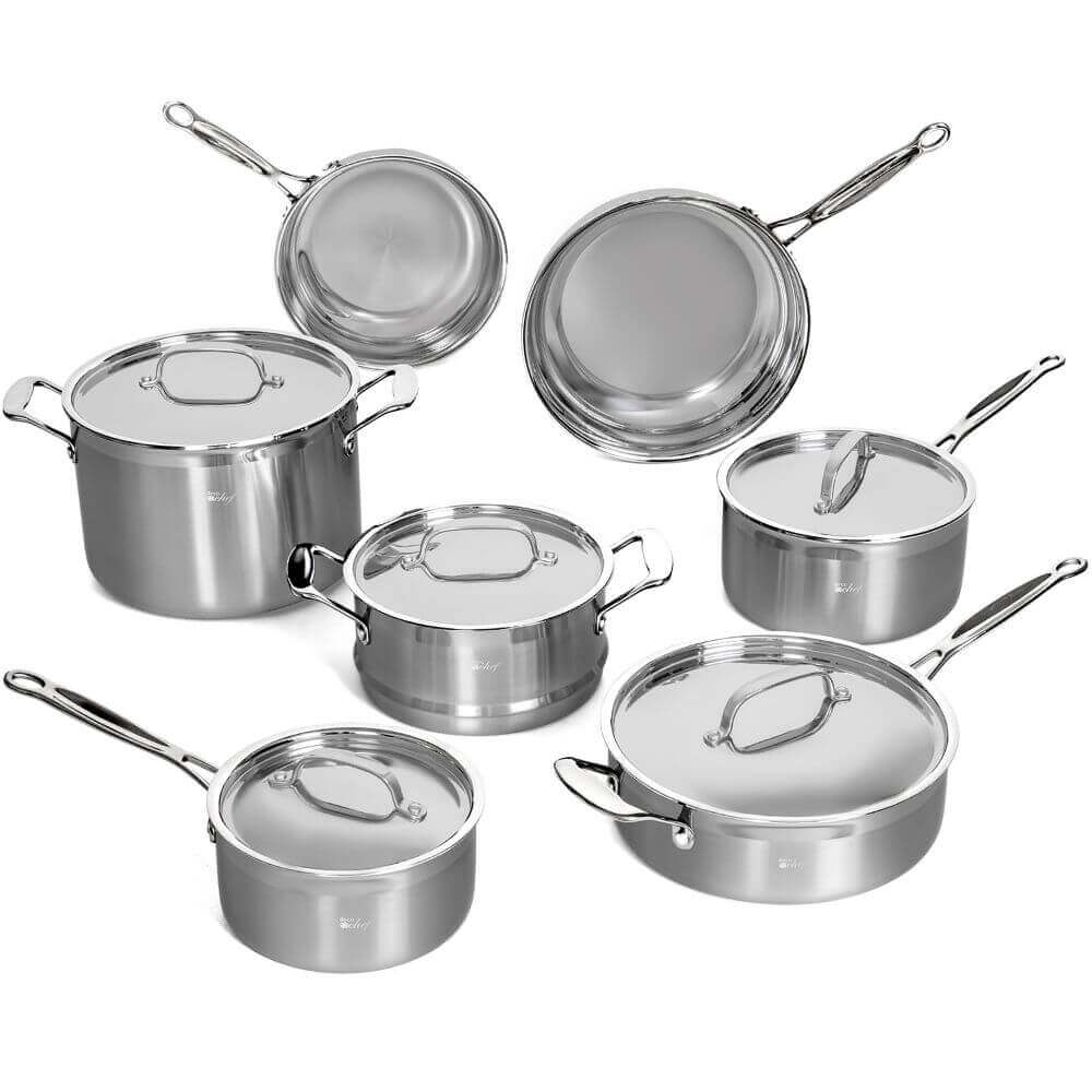 Deco Chef 12-Piece Stainless Steel Professional Cookware Set with Tri-Ply Base and Riveted Handles for Even and Consistent Cooking