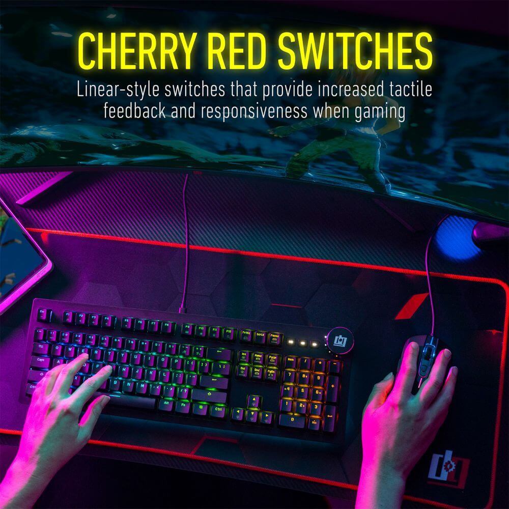 Deco Gear Mechanical Keyboard Cherry MX Red w/ Ergonomic Palm Rest, Anti-Ghost, Custom RGB - DecoGear