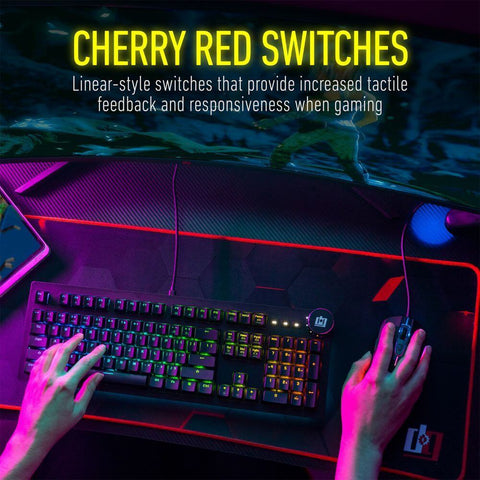 Deco Gear Mechanical Keyboard Cherry MX Red w/ Ergonomic Palm Rest, Anti-Ghost, Custom RGB - DecoGear