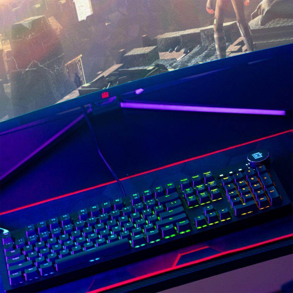 Deco Gear Mechanical Gaming Keyboard, Anti-Ghosting, Ergonomic Fixed Palm Rest, Full Customizable RGB Backlit, Carbon Fiber Design, Outemu Blue Switch