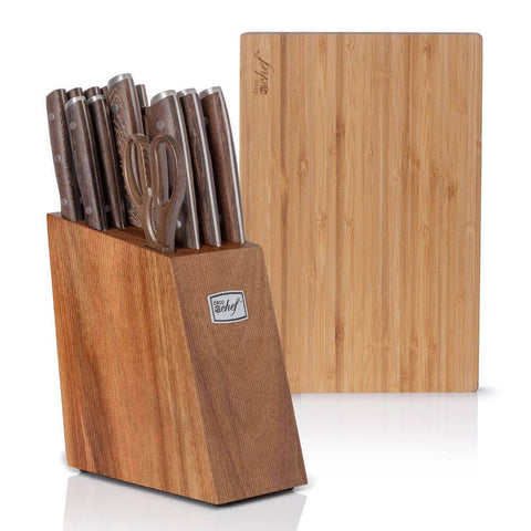 Deco Chef 16 Piece Kitchen Knife Set with Wood Handles, 8" Chef Knife, 6.5” Cleaver, 8” Bread Knife, 8” Slicing Knife, 5” Utility Knife 3.5” Paring Knife, 6 Steak Knives, Kitchen Shears, and More! - DecoGear