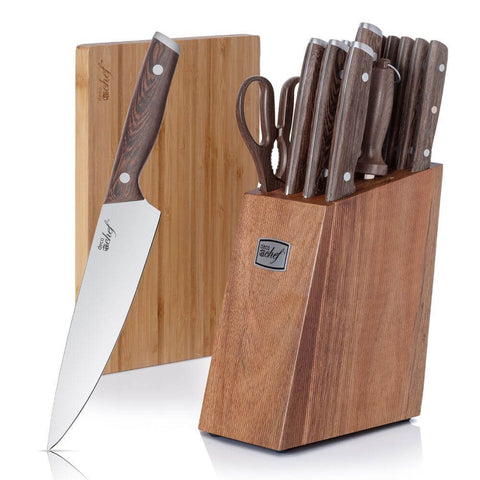 Deco Chef 16 Piece Kitchen Knife Set with Wood Handles, 8" Chef Knife, 6.5” Cleaver, 8” Bread Knife, 8” Slicing Knife, 5” Utility Knife 3.5” Paring Knife, 6 Steak Knives, Kitchen Shears, and More! - DecoGear