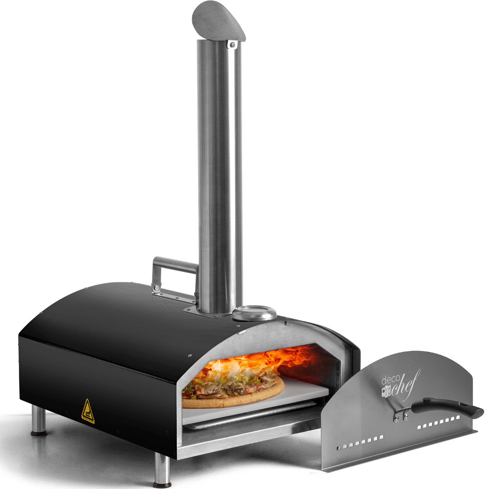 Deco Chef Outdoor Pizza Oven, 2-in-1 Pizza and Grill, 3-Layer Stainless Steel, 13" Pizza Stone, Black - Deco Gear
