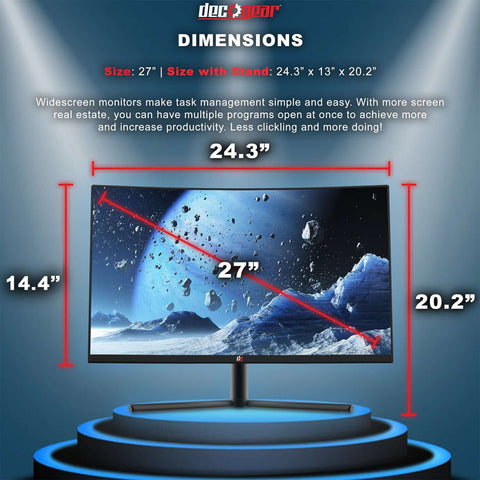 Deco Gear 27-Inch 2560x1440 Curved Gaming Monitor, HDR 400, 16:9, 3000:1, 99% sRGB, 144Hz - Deco Gear