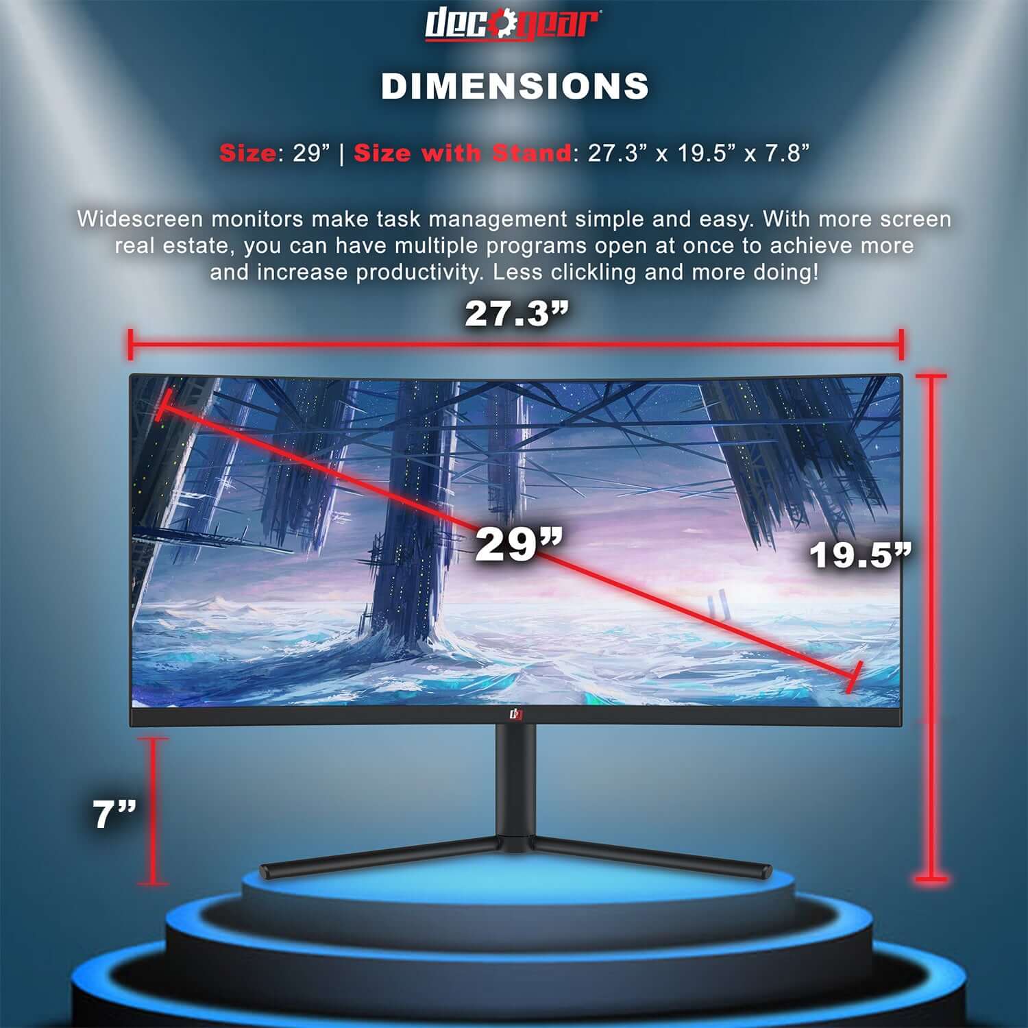 Deco Gear 29-Inch 2560x1080 100Hz, Curved Gaming Monitor, 4ms, 3000:1,  Color Accurate - 1-Pack