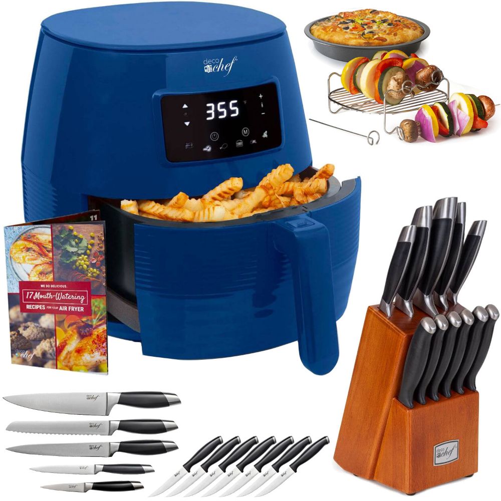 Deco Chef Digital 5.8QT Electric Air Fryer with Gourmet 12-Piece Knife Set - Deco Gear