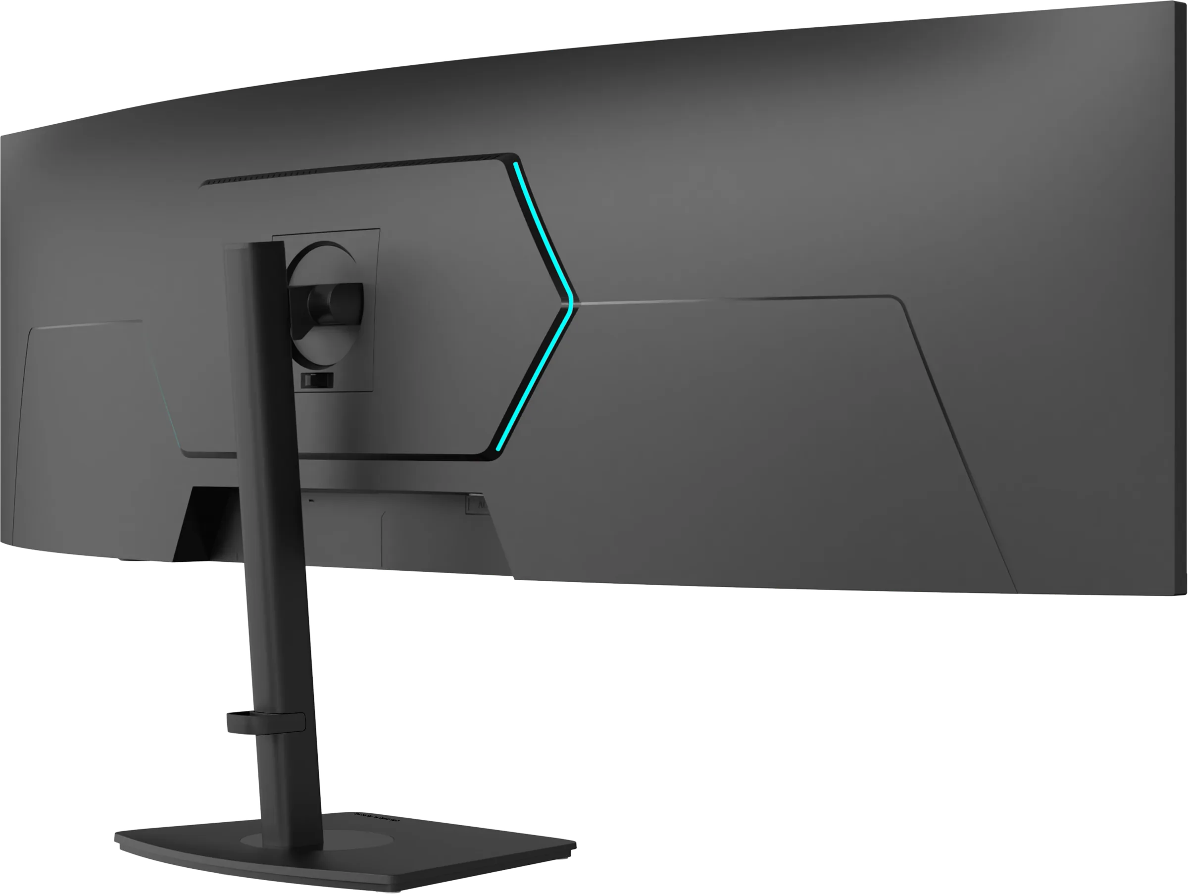 Close-up of the hexagonal rear panel and its cyan edge light