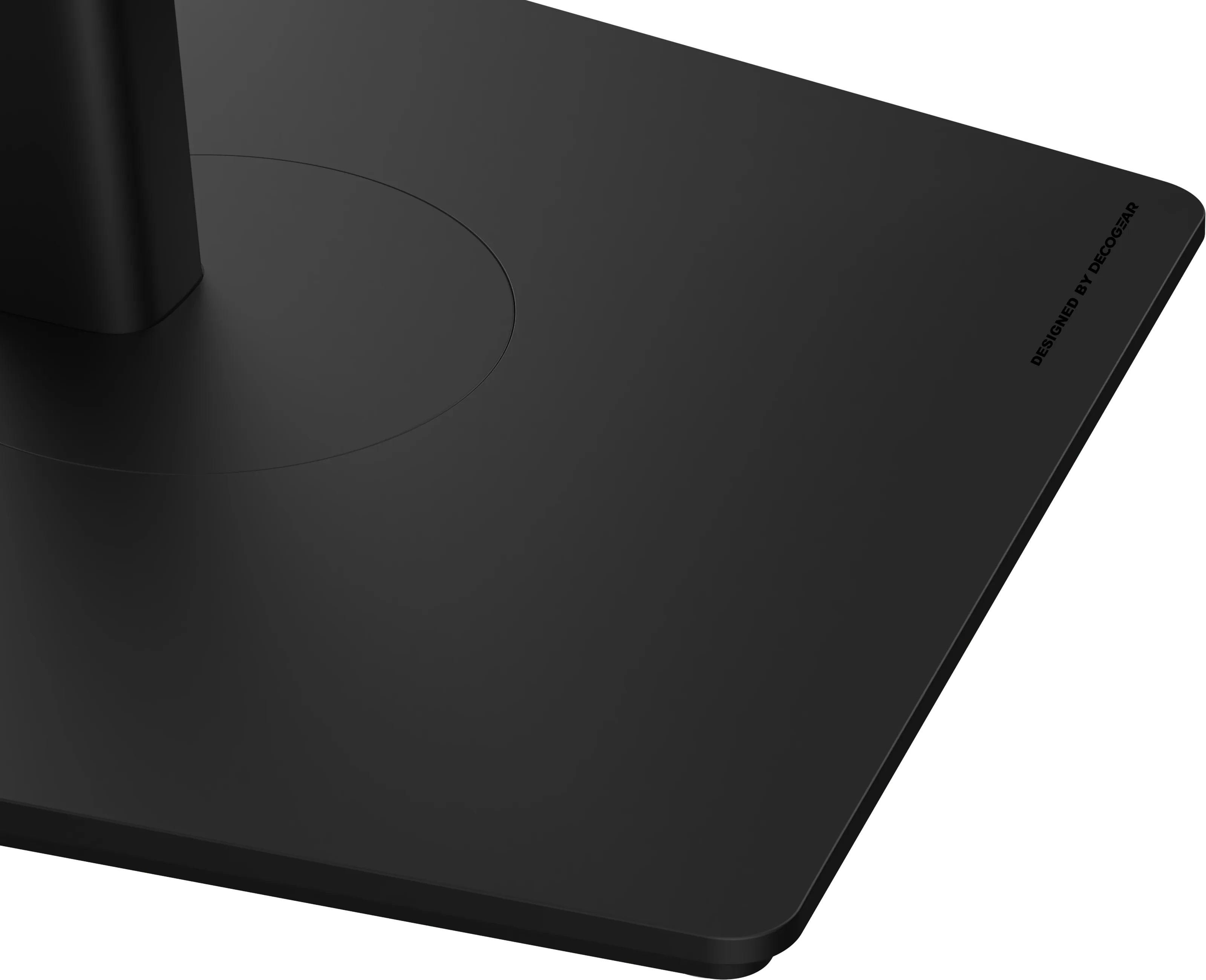 Close-up of the base corner printed DESIGNED BY DECOGEAR